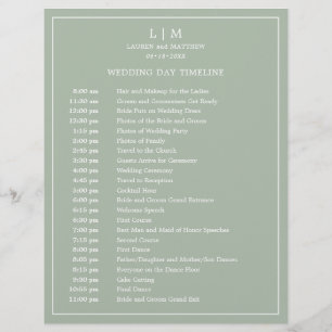 Calendrier de mariage élégant vert sauge simple
