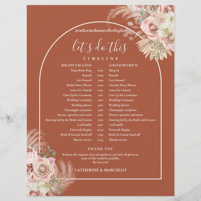 Calendrier de mariage en herbe de Pampas en terre  (Devant)