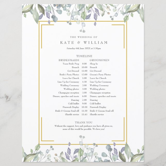 Calendrier de mariage floral à verdure (Devant)