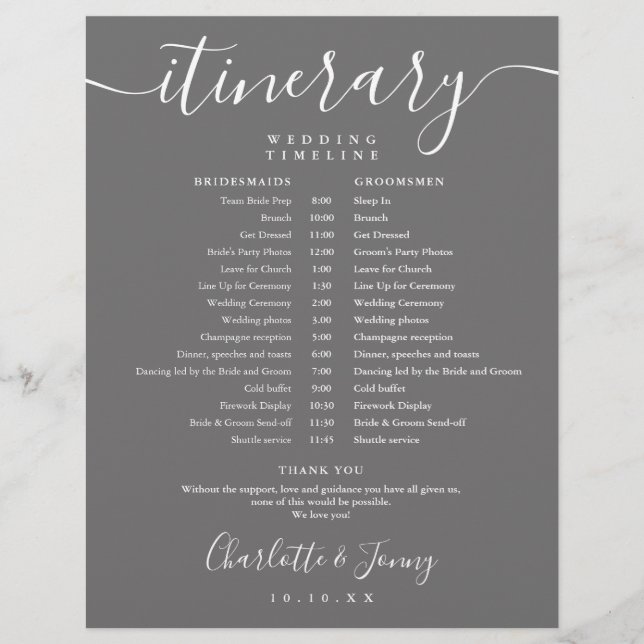 Calendrier de Mariage Gris Itinéraire de Script (Devant)