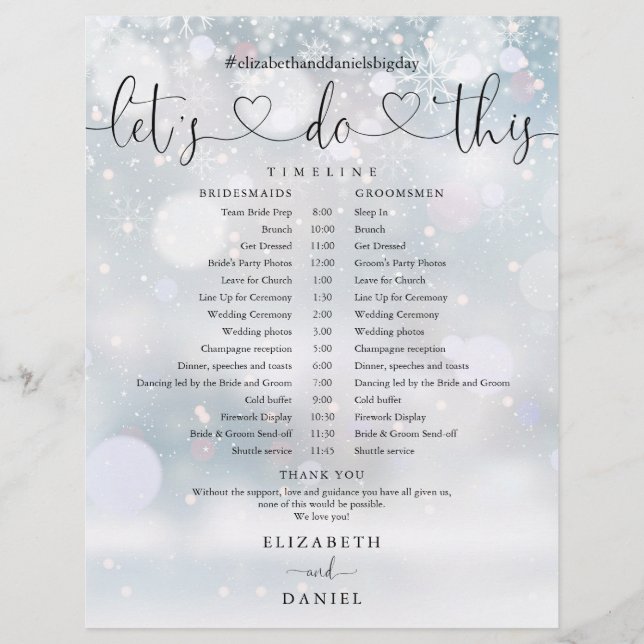 Calendrier de mariage hivernal avec flocons de nei (Devant)