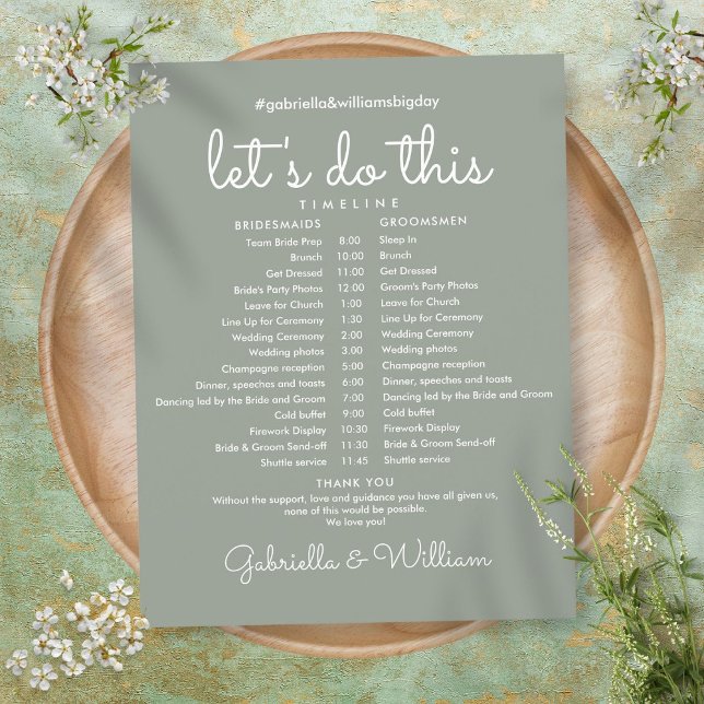 Calendrier de mariage moderne vert sauge (Créateur téléchargé)