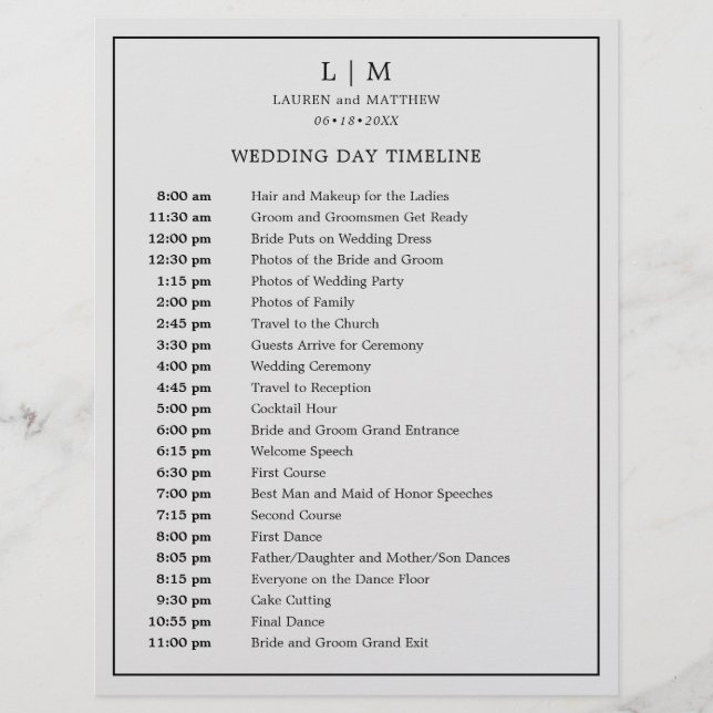 Calendrier de mariage simple avec monogramme gris  (Devant)