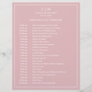 Calendrier de mariage simple avec monogramme rose