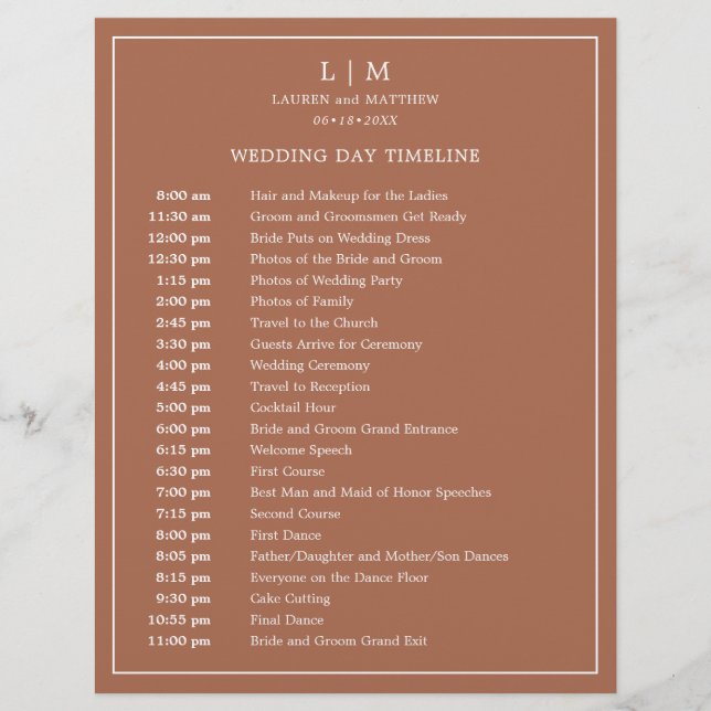 Calendrier de mariage simple en terre cuite avec m (Devant)