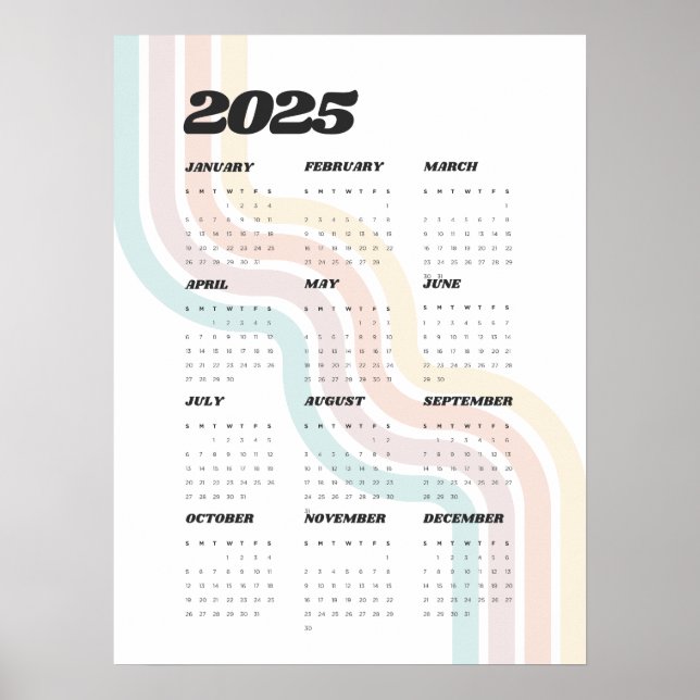 Calendrier de mur rétro 2025 - Poster de 18 po x 2 (Devant)