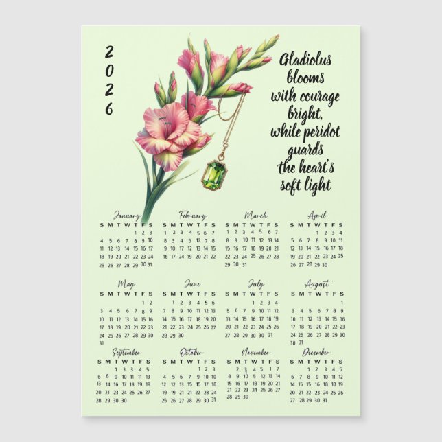 Calendrier de naissance d'août - Fleur et Pierre  (Devant)