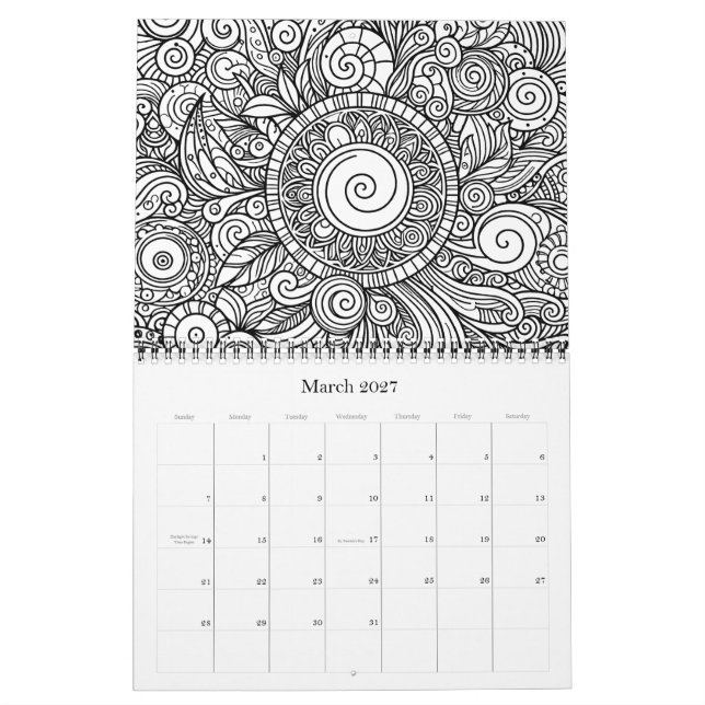 Calendrier de pages de coloriage de fleurs d'art d (Mar 2027)