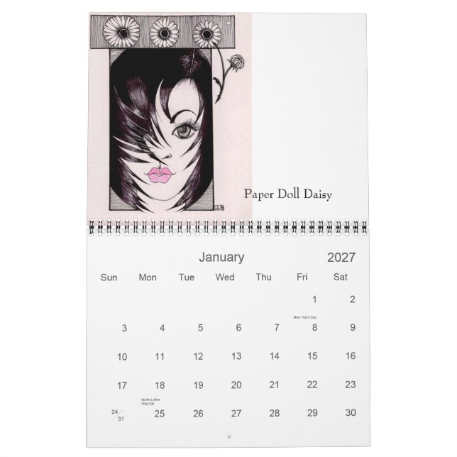 Calendrier de papier de poupées de Nouveau d'art (Jan 2027)