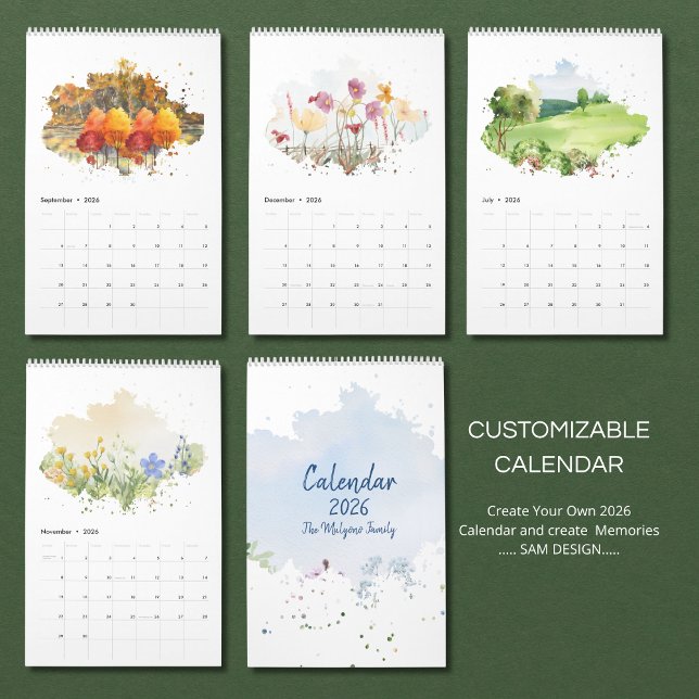 Calendrier de paysage à l'aquarelle 2026 | Nature  (Créateur téléchargé)