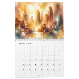 Calendrier de paysage de ville abstrait sur 12 moi