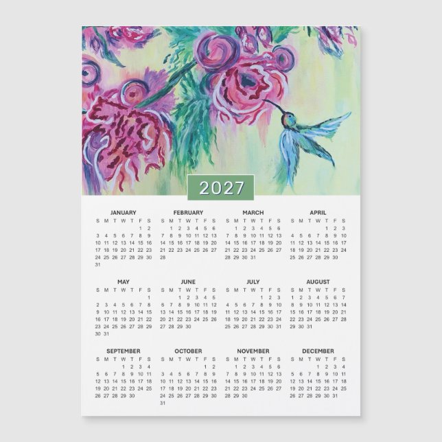 Calendrier de peinture coloré de colibri 2027 (Devant)