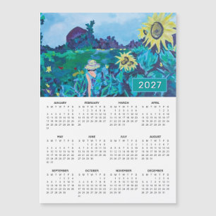 Calendrier de peinture de femme dans un champ de t