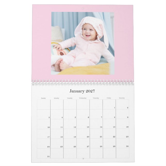 Calendrier de photos de famille de bébé fille rose (Jan 2027)