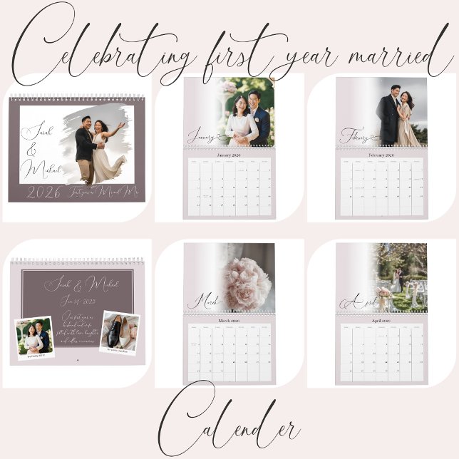 Calendrier de photos rose mariage chic écriture mo (Créateur téléchargé)
