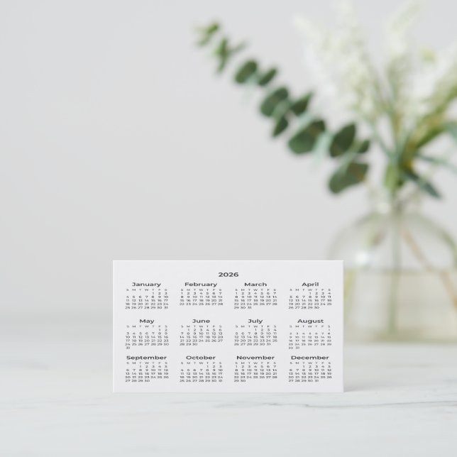 Calendrier de poche carte de visite 2026 (Debout devant)