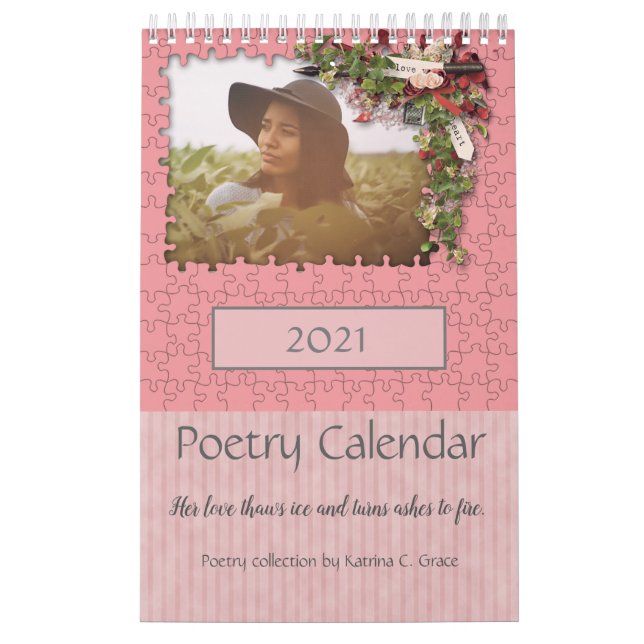 Calendrier de poésie à thème de la floraison rose  (Protection)