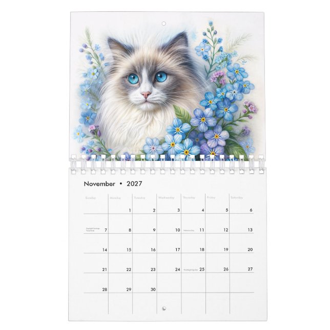 Calendrier de portraits aquarellisés - Chats flora (Nov 2027)