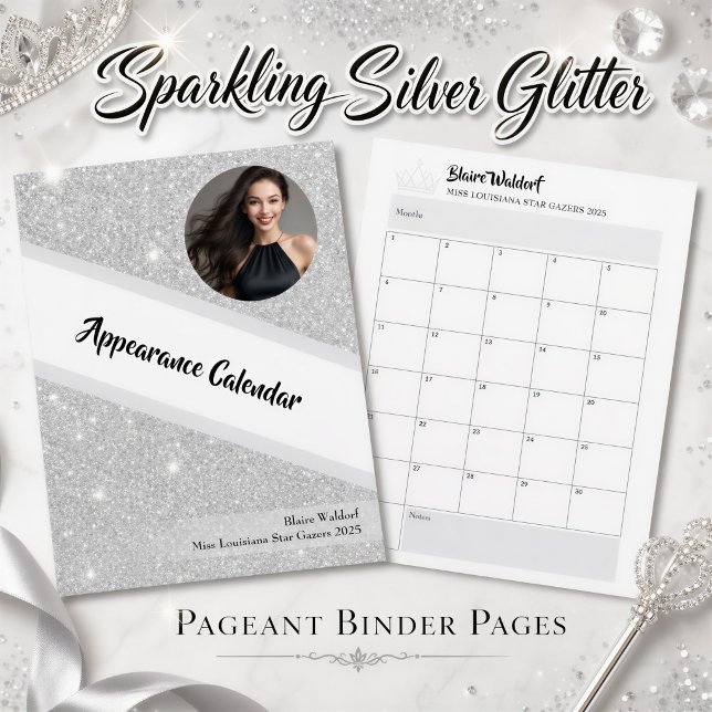 Calendrier de reliure de concours pages paillettes (Create beautiful pageant preparation binder pages with our template featuring your photo and text)
