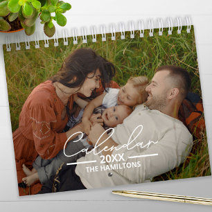 Calendrier de script chic de photo personnalisée d