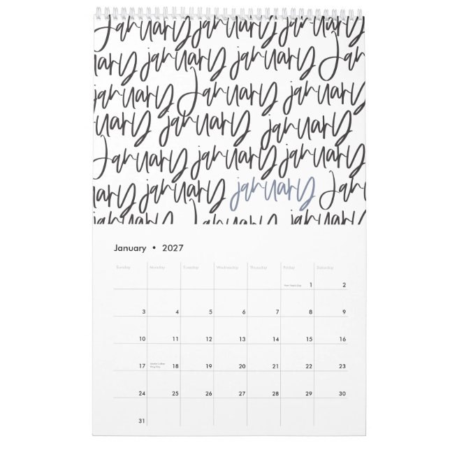 Calendrier de script de stylet de marqueur moderne (Jan 2027)