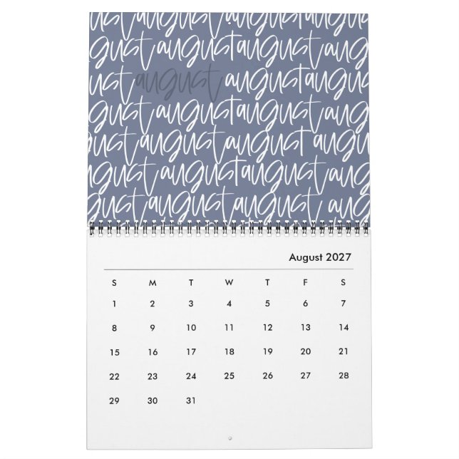 Calendrier de script de stylet de marqueur moderne (Aug 2027)
