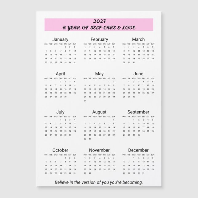 Calendrier de soins personnels 2027  (Devant)