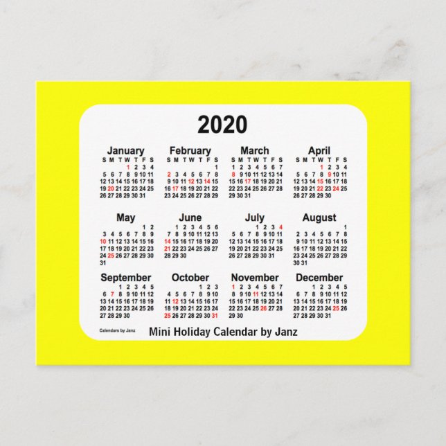 Calendrier de vacances jaune 2020 par Janz Carte p (Devant)