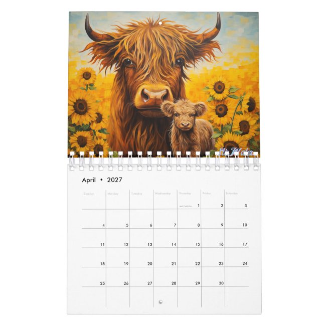Calendrier de vache highland 2027 avec veau tourne (Apr 2027)