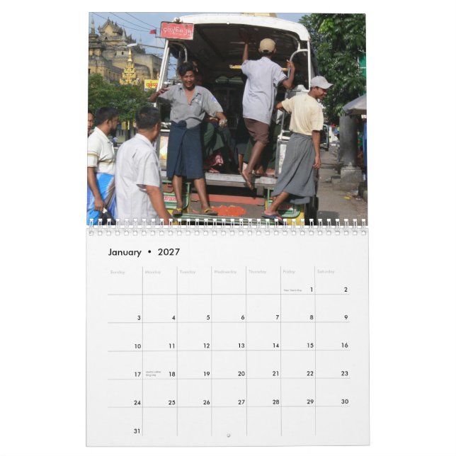 Calendrier de Yangon 2012 de vie quotidienne (Jan 2027)