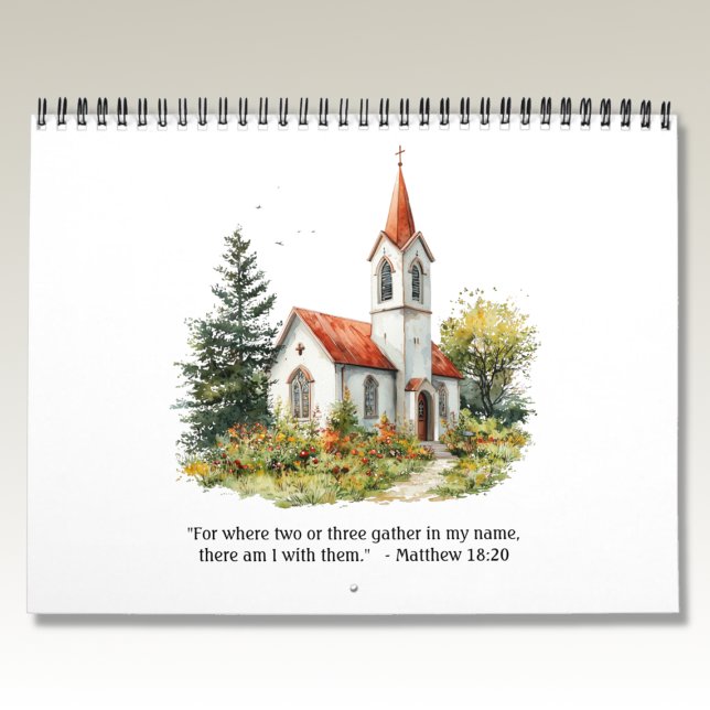 Calendrier d'églises à l'aquarelle vintage (Créateur téléchargé)