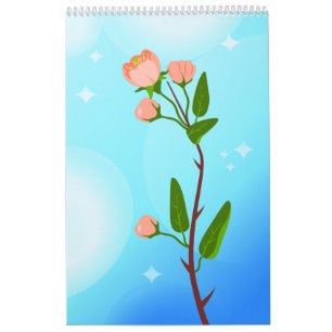 Calendrier Dégradé du ciel bleu avec branche de ressort fleur