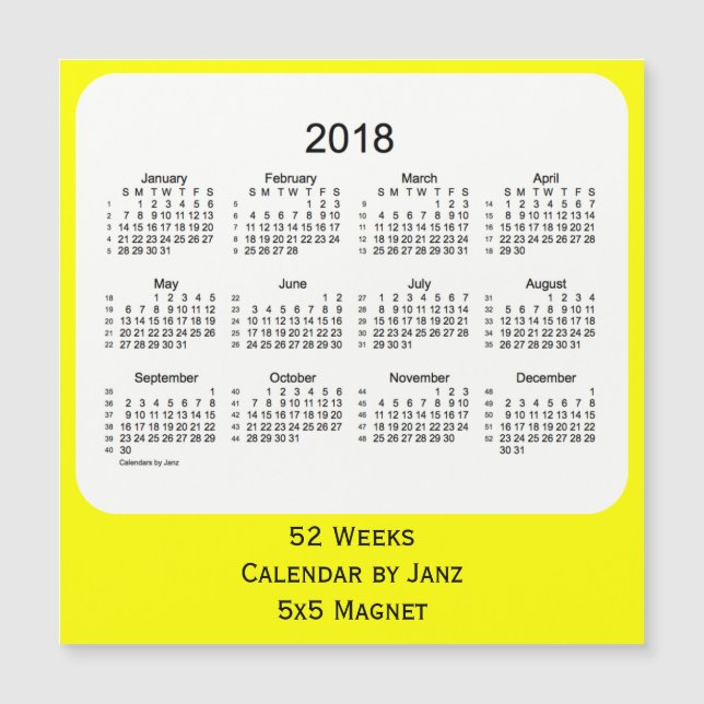 Calendrier des 52 semaines jaunes 2018 par Janz (Devant)