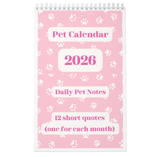Calendrier des animaux de compagnie 2026 (Protection)