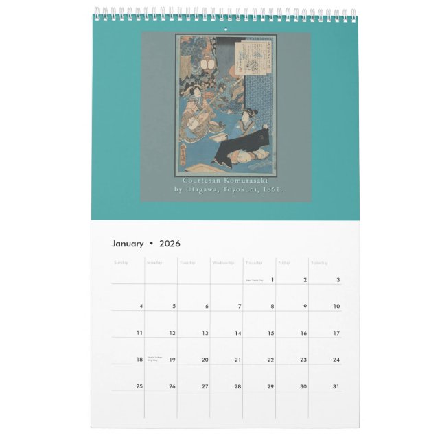 Calendrier des bois de graveur japonais antiques (Jan 2026)