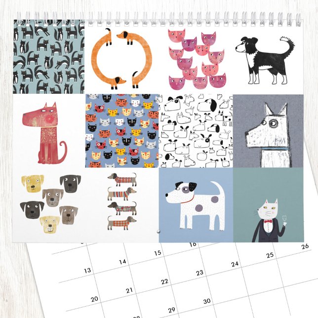 Calendrier des chats et chiens originaux de Nic Sq (Fun Cats and Dogs calendar with original art by NIc Squirrell)