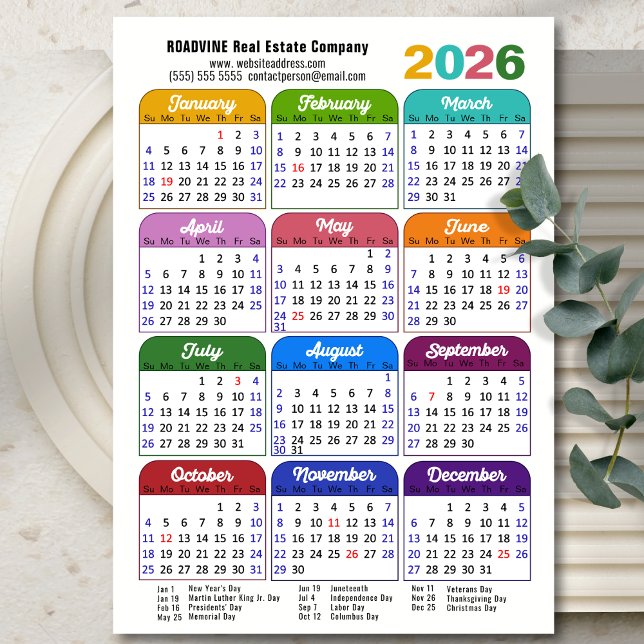 Calendrier des couleurs 2026 Vacances US Entrepris (Créateur téléchargé)