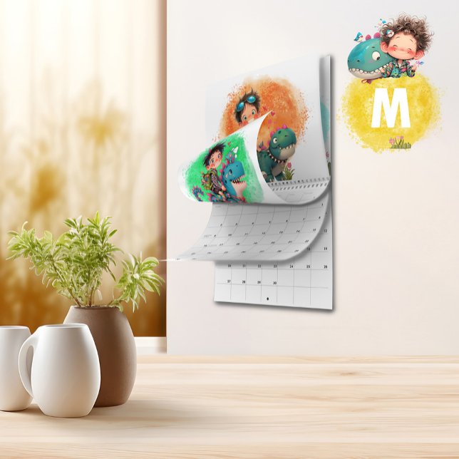 Calendrier des dessins animés pour garçons et dino (Quirky Boy & Dinosaur Cartoon Calendar)