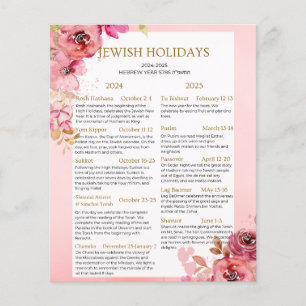 Calendrier des fêtes juives 2024 2025 Floral rose