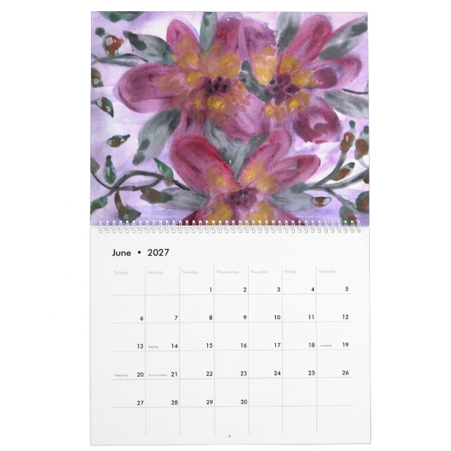 Calendrier des fleurs d'aquarelle (Jun 2027)