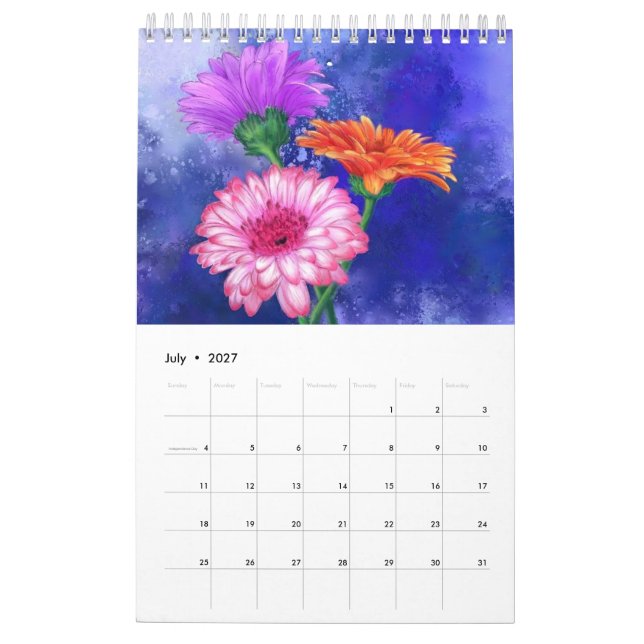 Calendrier des fleurs de peinture aquarelle (Jul 2027)