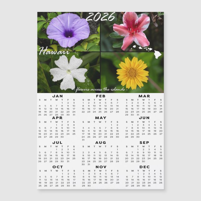 Calendrier des fleurs hawaïennes 2026 (x4 magnétiq (Devant)