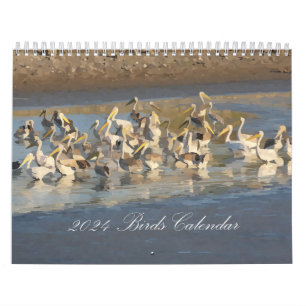 Calendrier des oiseaux 2024 en aquarelle