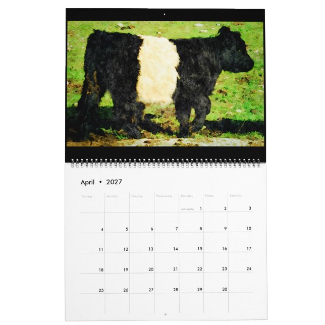 Calendrier des peintures à l'aquarelle de bovins d (Apr 2027)
