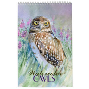 Calendrier des peintures des chouettes aquarelles