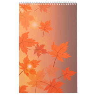 Calendrier Design d'automne avec feuilles d'érable et effet b