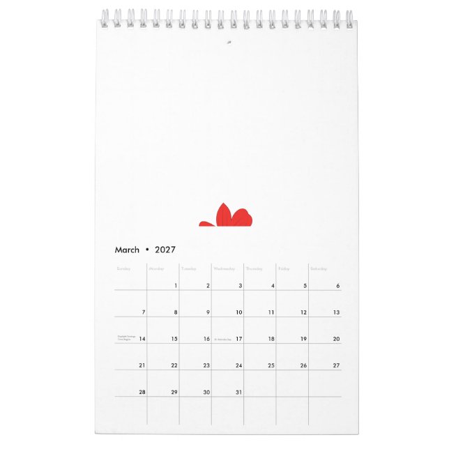 Calendrier Design de pétales de fleurs rouges avec un centre  (Mar 2027)
