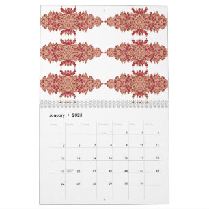 Calendrier Design floral rouge et orange avec graphique ornem