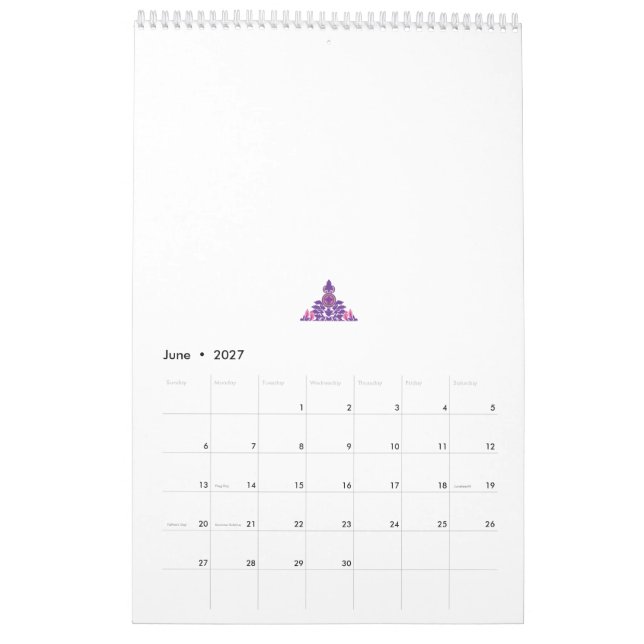 Calendrier Design harmonieux et symétrique avec violet, rose  (Jun 2027)