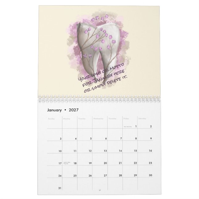 Calendrier Désir ou devise pour chaque mois. Cadeau dentaire (Jan 2027)